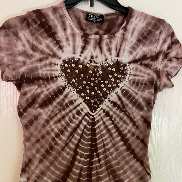 Vintage Tryst Brown Tie-Dye Top with metal accent size large - Picture 1 of 5